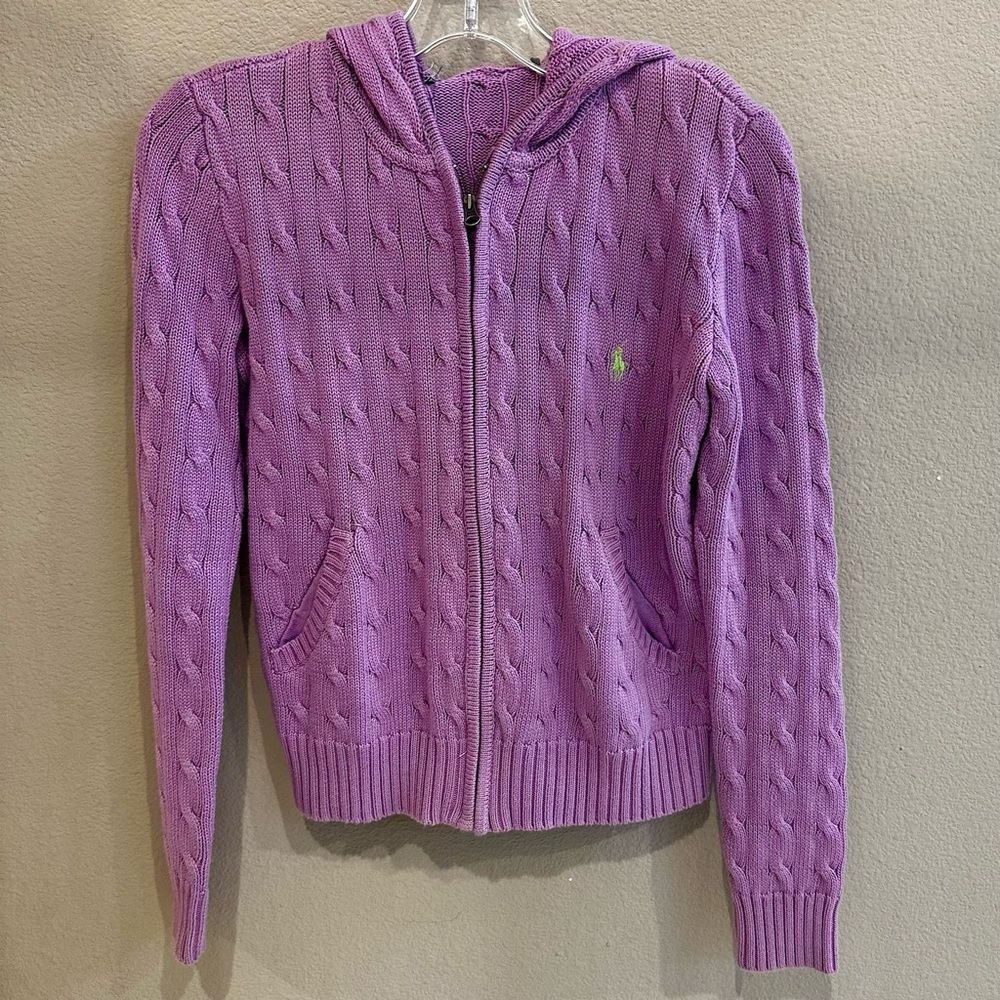 Ralph Lauren | XS | purple zip front hooded cable knit cardigan hoodie jacket - Picture 1 of 10
